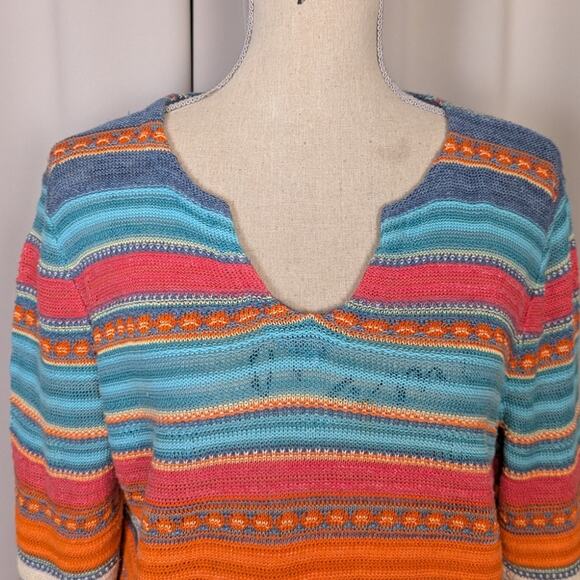 Ralph Lauren Cotton and Linen Striped Sweater Orange and Blue Size XL - Picture 6 of 9